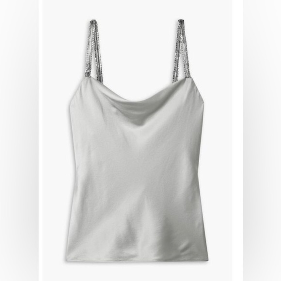 NWT CAMI NYC Felicity Crystal-Embellished Silk-Blend Charmeuse Camisole - Silver - Picture 5 of 12